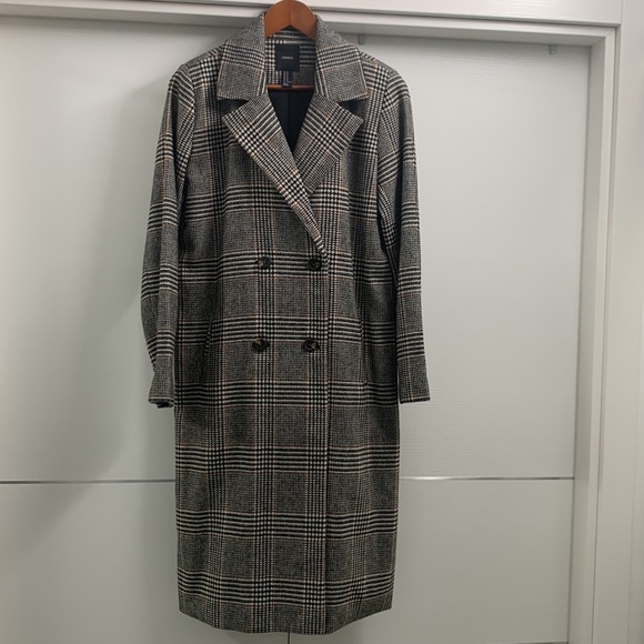 Forever 21 NWOT Plaid Double Breasted Wool-blend Long Coat size M - Picture 8 of 17
